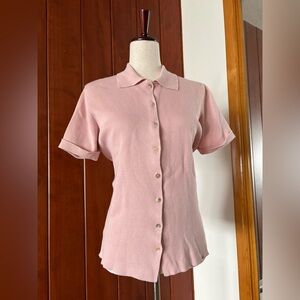 Vintage Pink Button-Up preppy cotton top